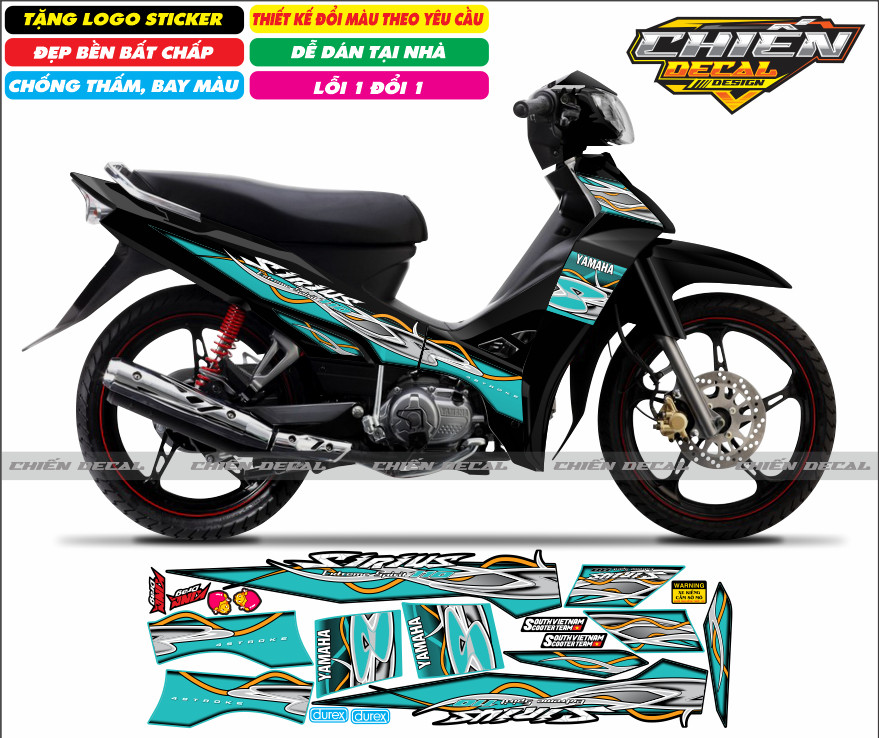 Tem rời xe sirius RC 110cc - 50cc mẫu tem lửa chế - nhiều màu lựa chọn (tem 3 lớp cao cấp)