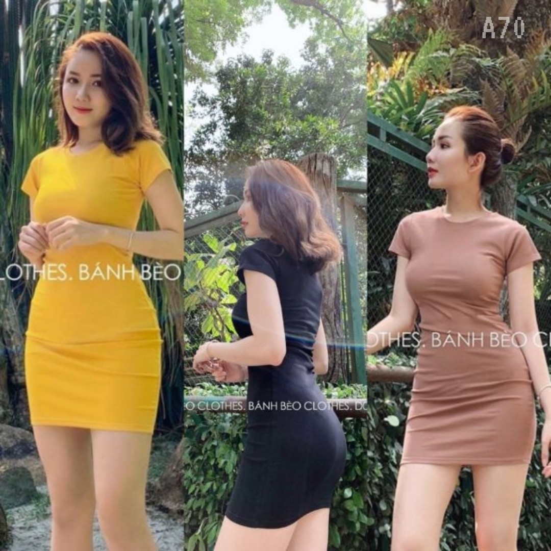 Đầm body cổ tròn tay ngắn-ZU