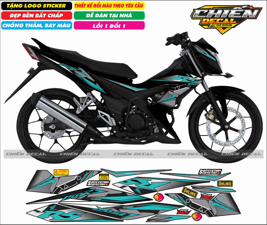 Tem rời xe sonic 150 màu đen nhiều kiểu lựa chọn (tem 3 lớp cao cấp)
