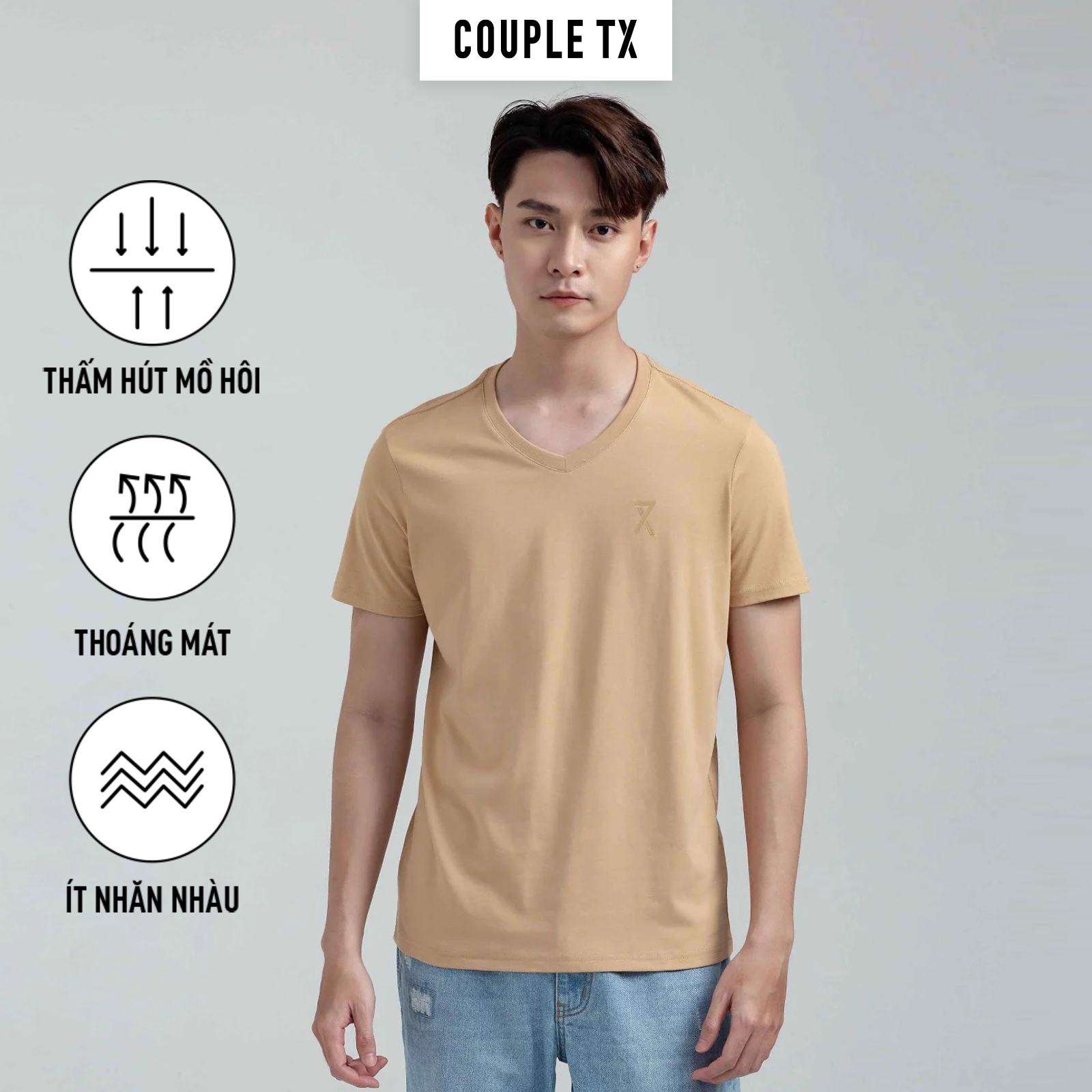 Áo Thun Nam Couple TX - Áo Thun Trơn Cổ Tim Basic Vải Đốm In Logo X