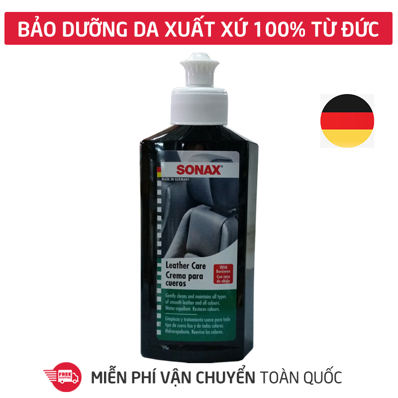 Dung dịch xịt bảo dưỡng da ghế xe hơi Sonax leather care lotion 250ml, sáp xi làm sạch, kem dưỡng hạn chế nứt gãy cho bề mặt vật dụng da, táp lô xe hơi, ô tô, ghế văn phòng-SN-291141