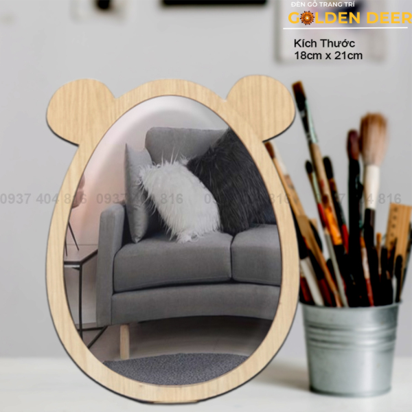 Gương trang điểm đề bàn, treo tường, decor bằng gỗ viền hình gấu xinh xắn, đáng yêu GD139 giá rẻ