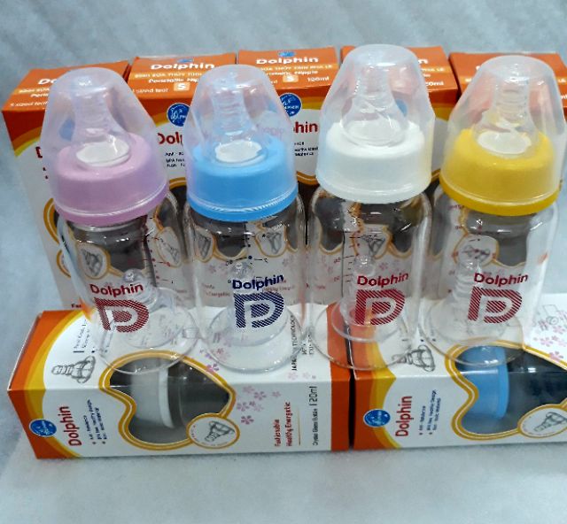 Bình Sữa Thủy Tinh Thường Dolphin 120ml/ 240ml
