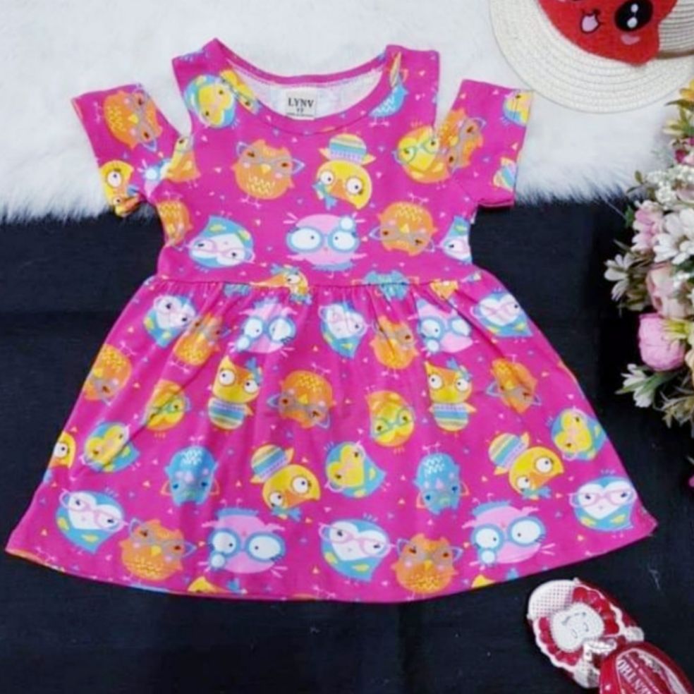 Đầm thun xòe rớt vai cho bé