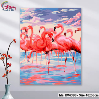 Tranh sơn dầu số hoá tự tô màu Gam chim hồng hạc Flamingo DV4380 thumbnail