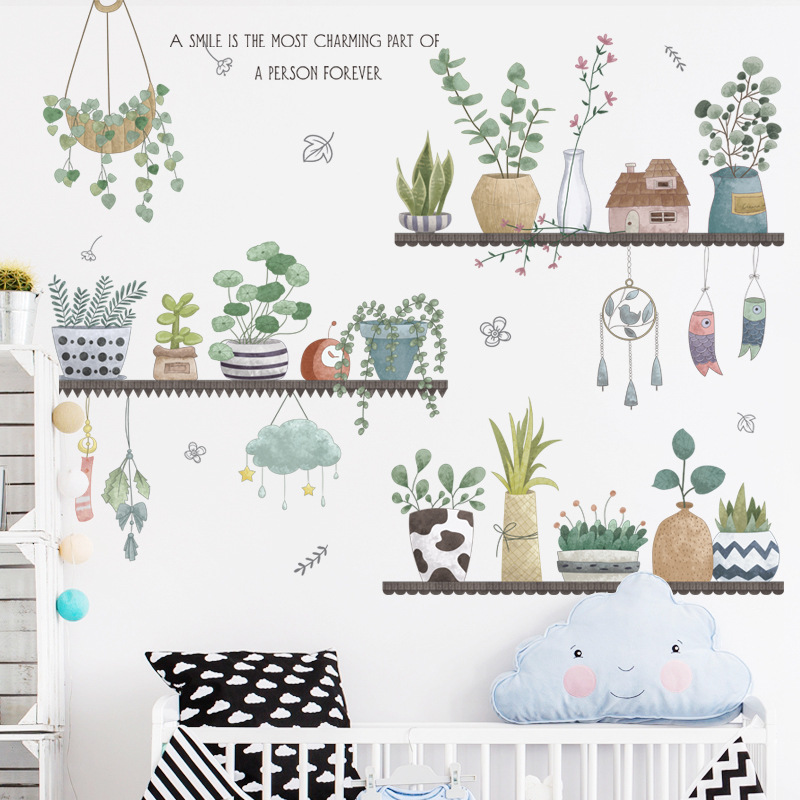 Decal dán tường giỏ cây hoa bắc âu