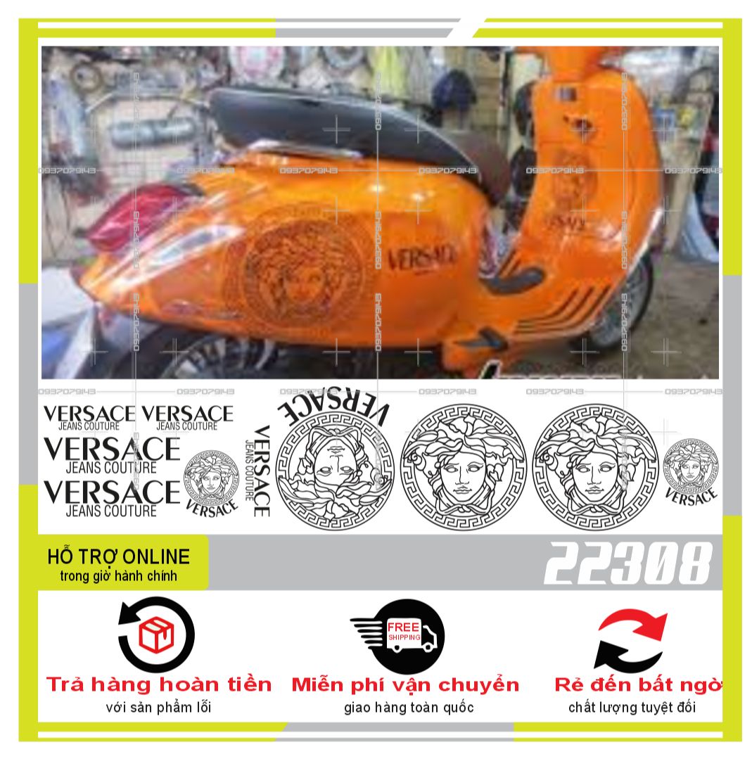 TEM RỜI VESPA VERSACE IN DECAL TRONG (KO DÁN XE ĐEN)