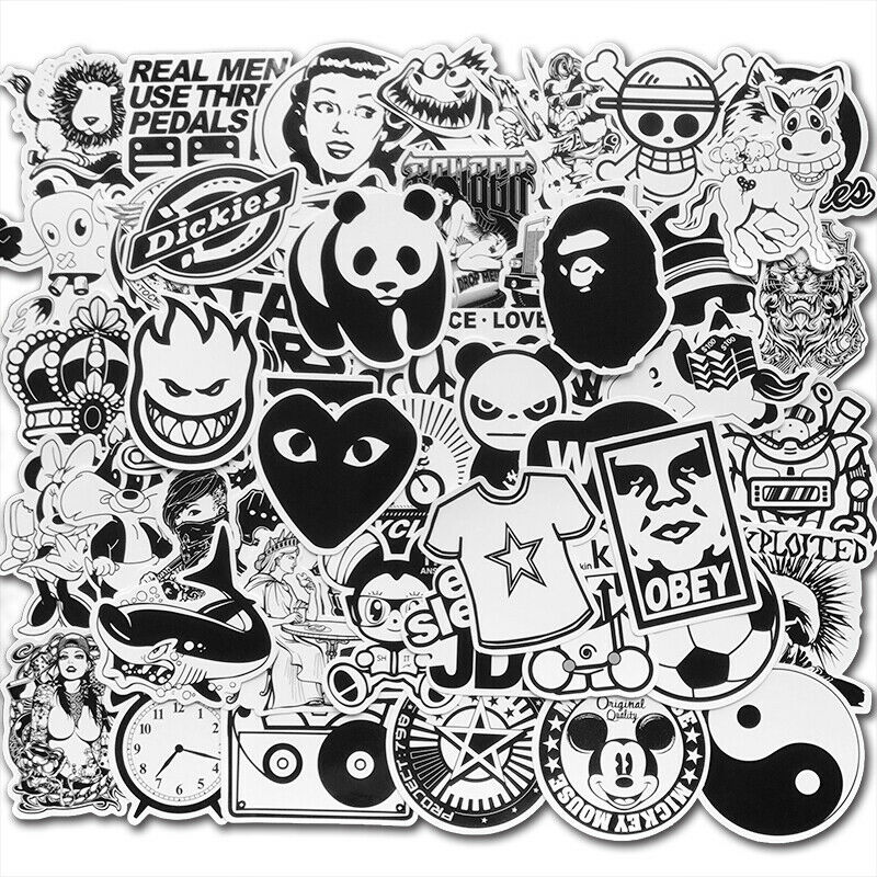 sticker Black White Đen Trắng Set 30 đến 60 hình dán có ép lụa