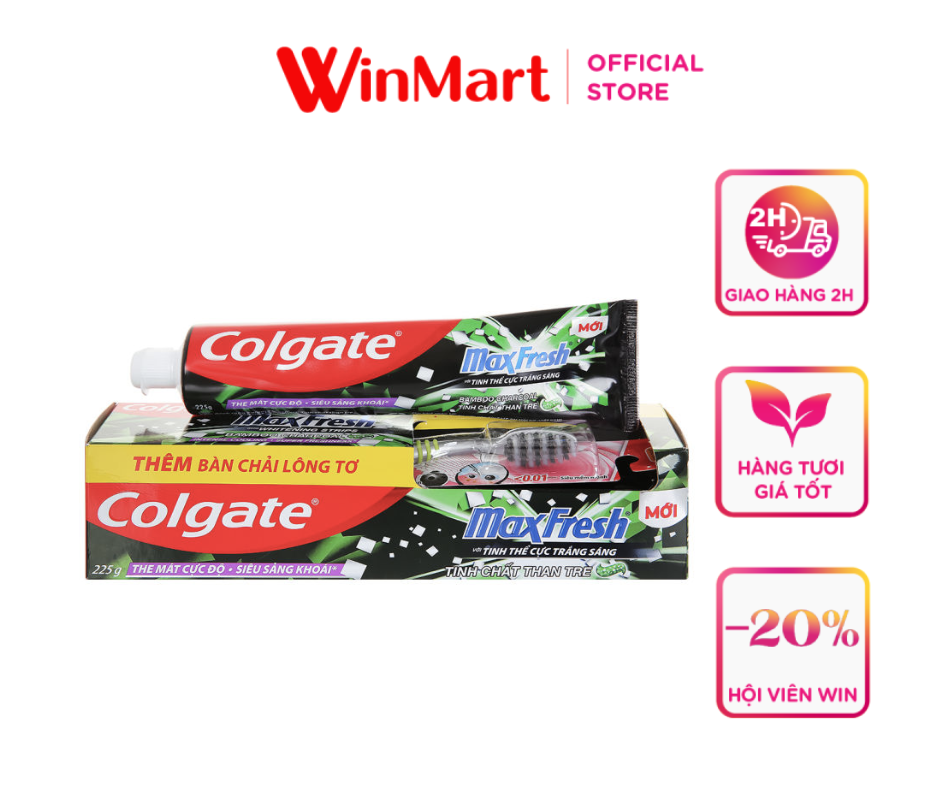 [Siêu thị WinMart] - Kem đánh răng Colgate MF bamboo charcoal tuýp 225g + bàn chải