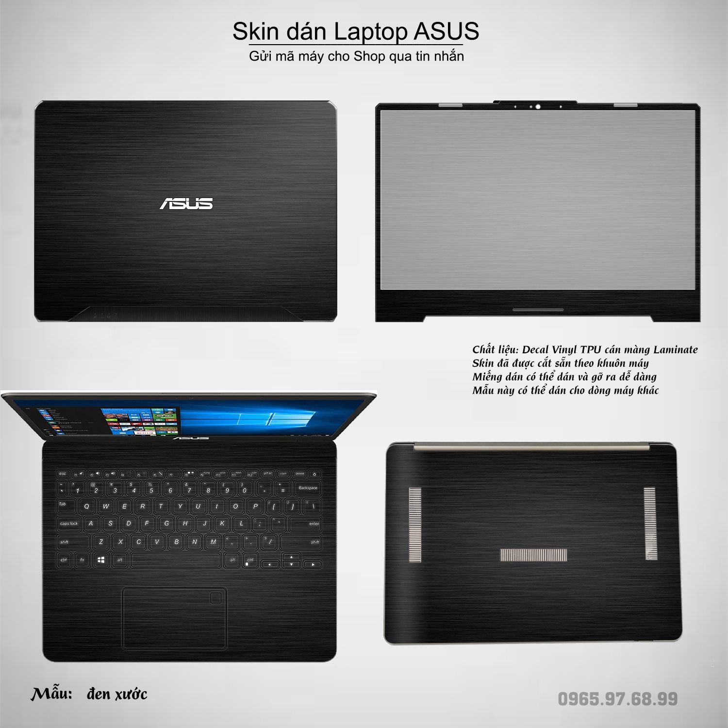 Decal Skin dán Laptop Asus mẫu Aluminum Chrome đen xước (inbox mã máy cho shop)