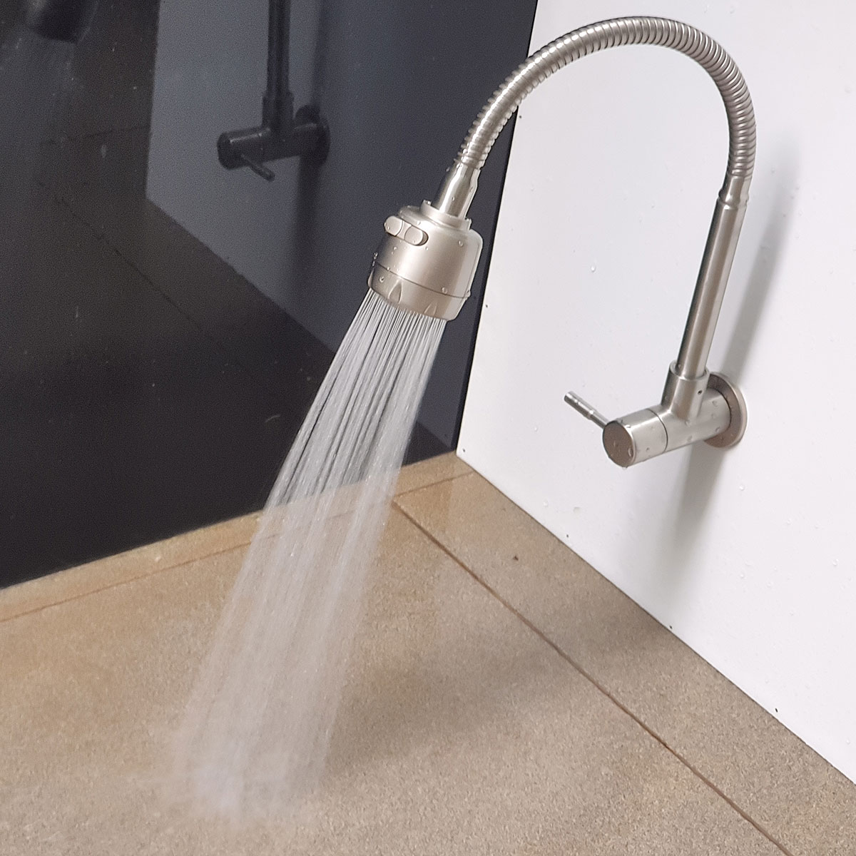 ( Có Video ) Vòi rửa chén lạnh âm tường Inox SUS 304, cần lò xo Eurolife EL-RC10 (Trắng vàng)