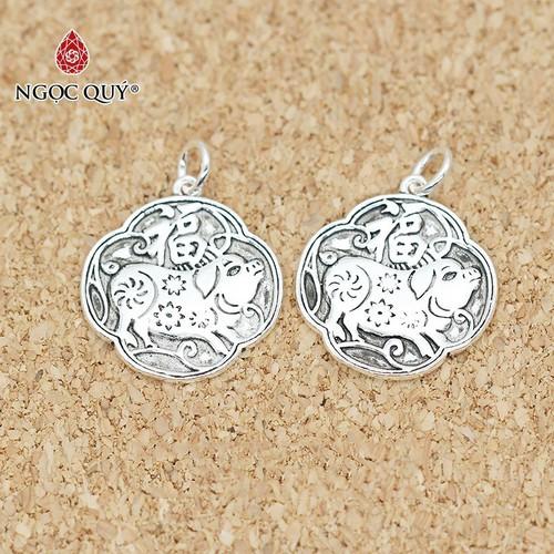 [HCM]Charm bạc hình con heo tranh đông hồ treo 17.7x19.2mm - Ngọc Qúy Gemstones