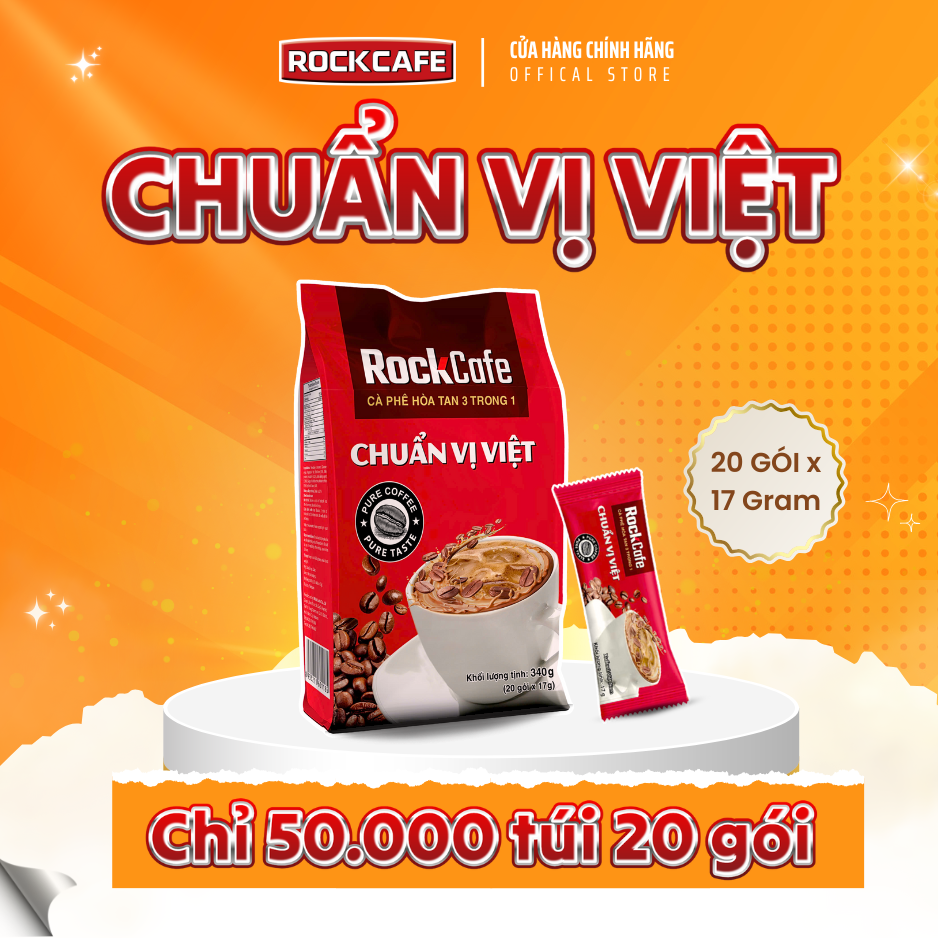 RockCafe - Cà phê hòa tan 3 trong 1 - Cafe Chuẩn Vị Việt - Thơm ngon - Đậm vị
