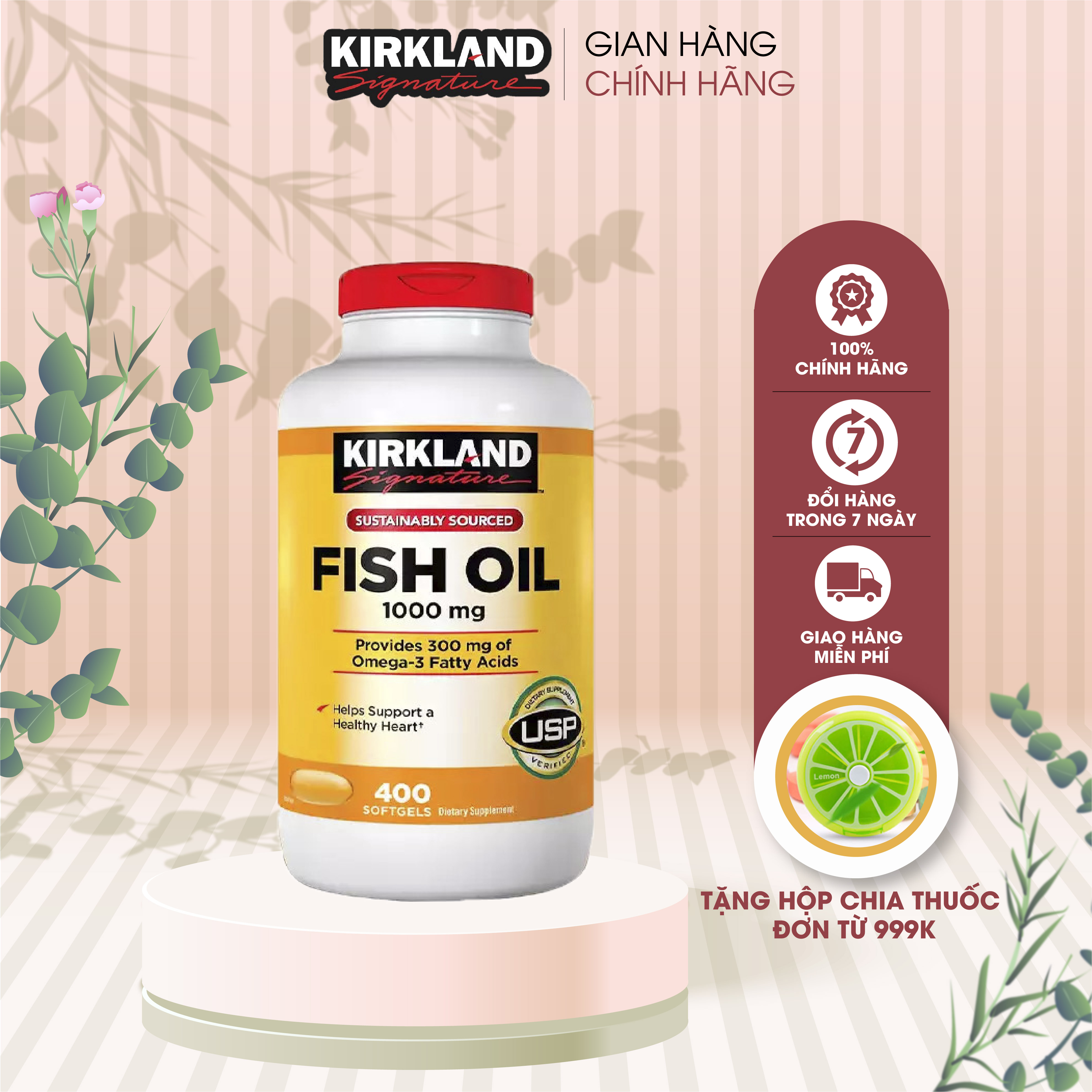 Combo Viên uống Bổ sung Calcium + D3 Kirkland 500 viên và Viên uống Fish Oil 1000mg Kirkland 400 viên hỗ trợ xương khớp, tăng sức đề kháng