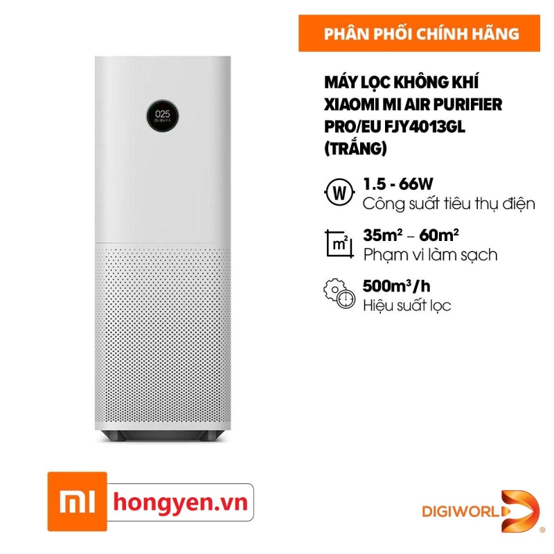 Máy lọc không khí Xiaomi Mi Air Purifier PRO - Phạm vi làm sạch 35m2 – 60m2, Hiệu suất lọc: 500m3/h - Hàng Digiworld - Bảo hành 12 tháng