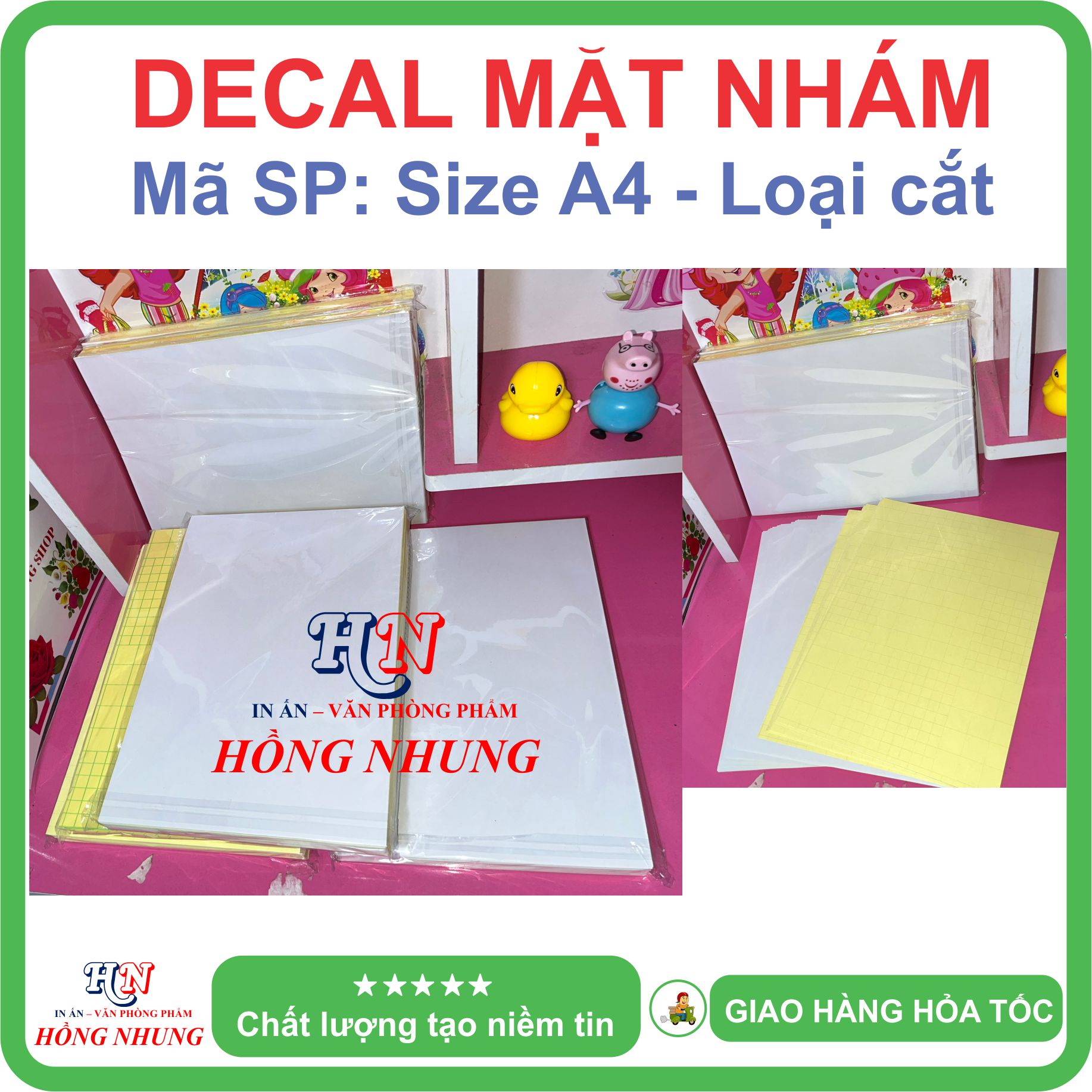 SALE Xấp 100 tờ Decal A4 mặt nhám Decal Đế Xanh loại cắt - Siêu Dính, Mặt
