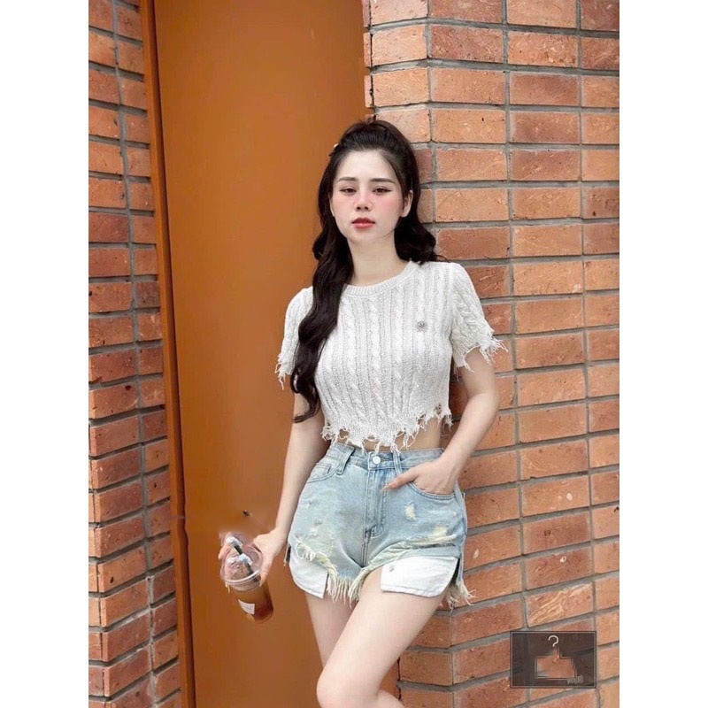 ❦  Áo len rách dáng croptop nữ áo len 3 màu