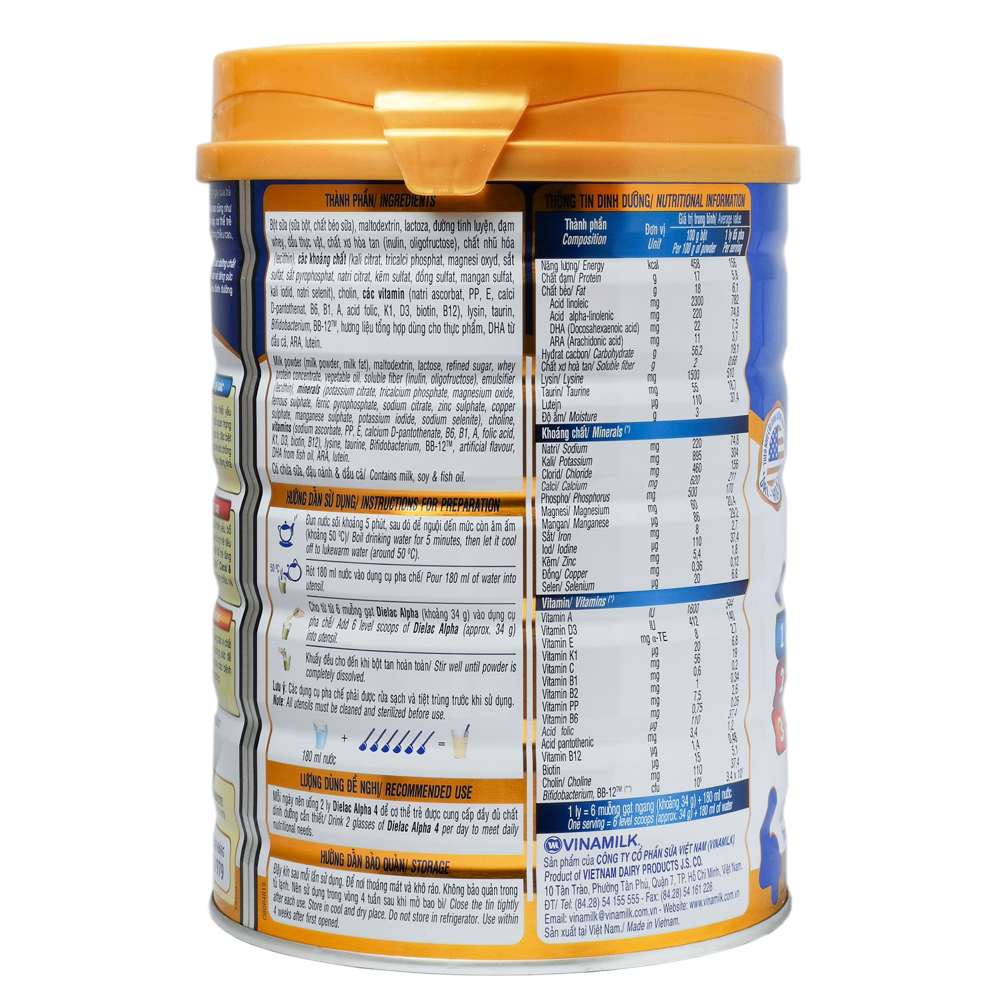 Sữa Bột Vinamilk Dielac Alpha 4 - Hộp 900g (Cho trẻ từ 2~6 tuổi)