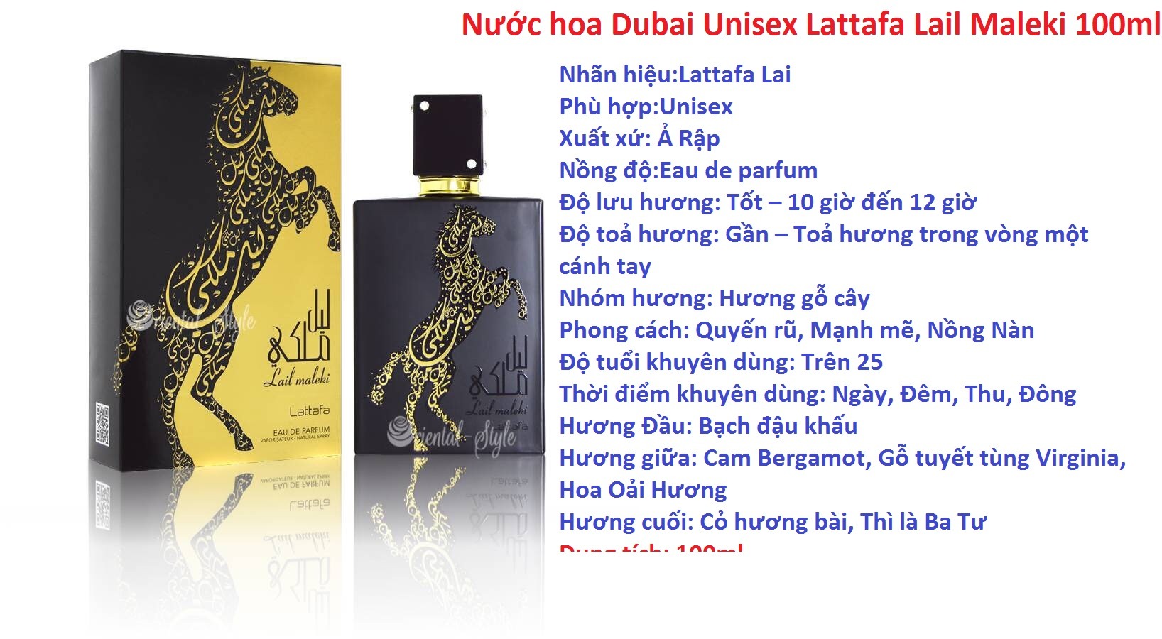 (RẺ VÔ ĐỊCH)Nước hoa  Unisex Lattafa Lail Maleki 100ml