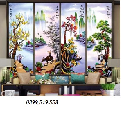 [HCM]Tranh đính đá Tứ Quý kt 146x100 cm