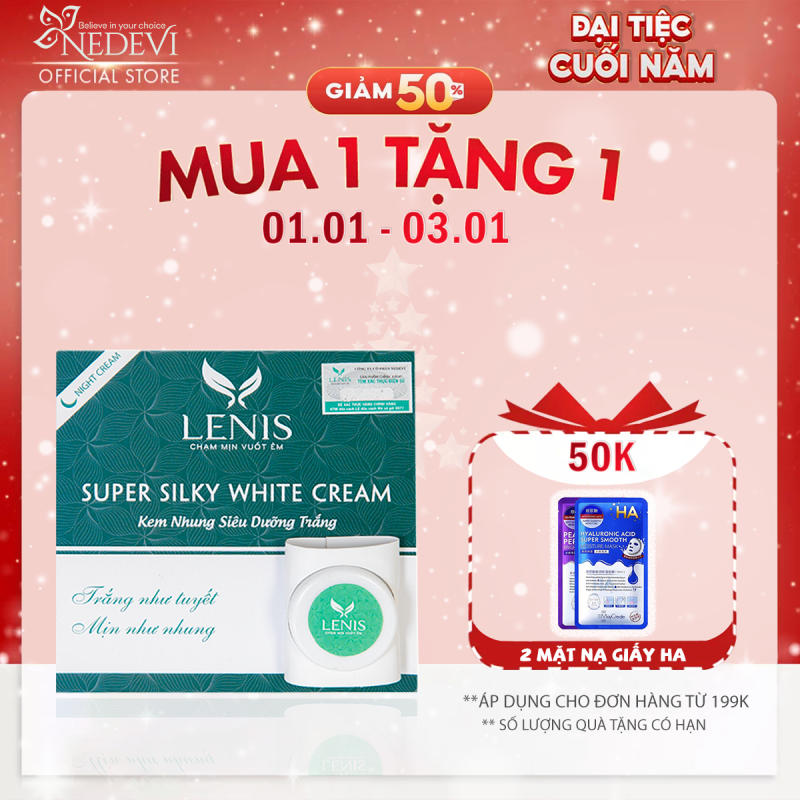 Kem dưỡng trắng và giảm thâm nám ban đêm Lenis Super Silky White Cream Night Cream 5ml - Kem nhung siêu dưỡng trắng Lenis