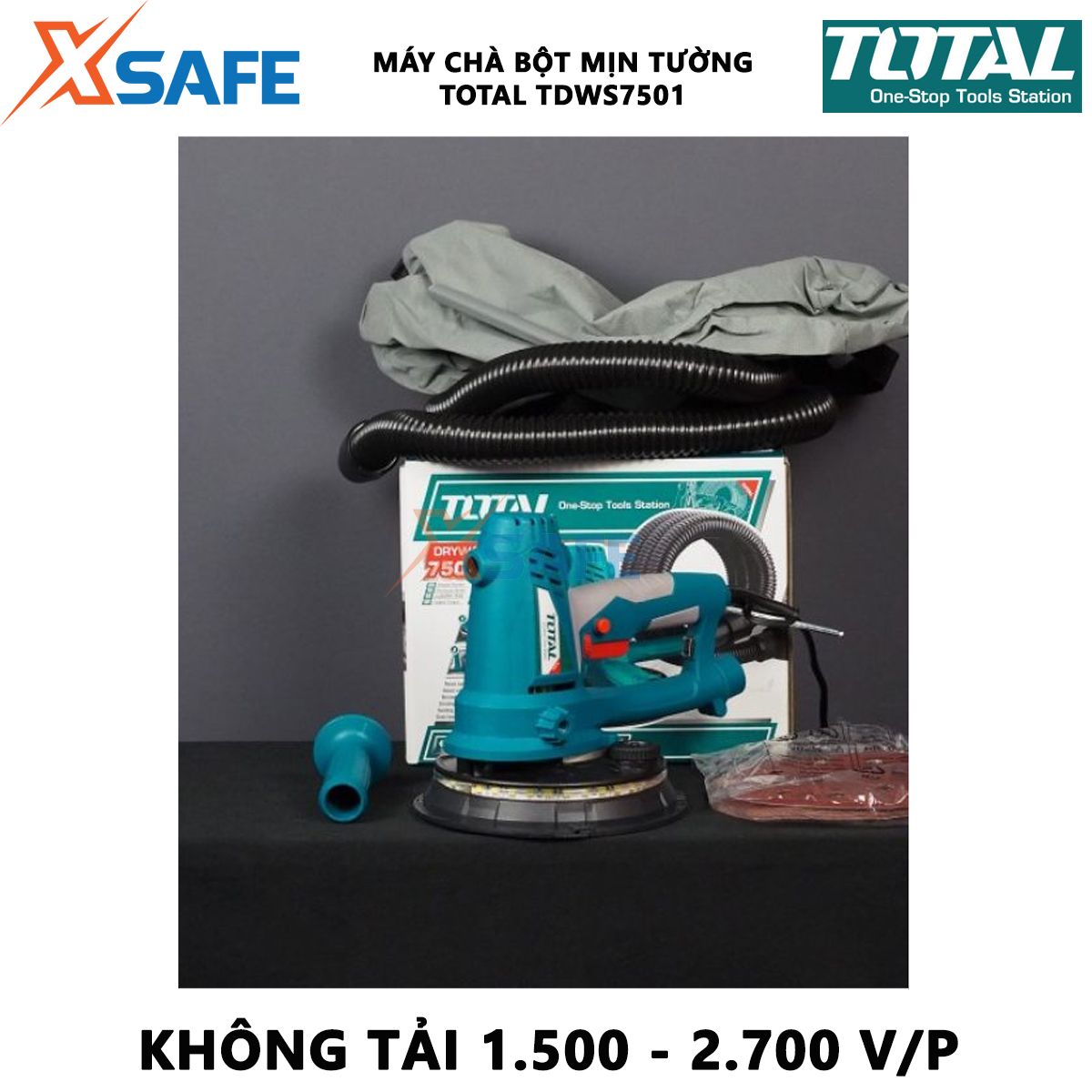 Machine scrub powder smooth wall Total TDWS7501 | machine scrub smooth wall capacity: 750W attached 5 pieces sanding, 2 ống bowel chicken and 1 dust bag, used for polishing the surface of the wall before painting [XTools] [xsafe]