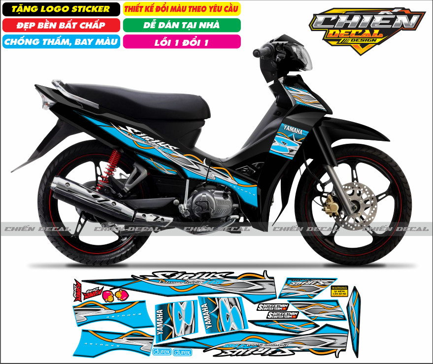 Tem rời xe sirius RC 110cc - 50cc mẫu tem lửa chế - nhiều màu lựa chọn (tem 3 lớp cao cấp)
