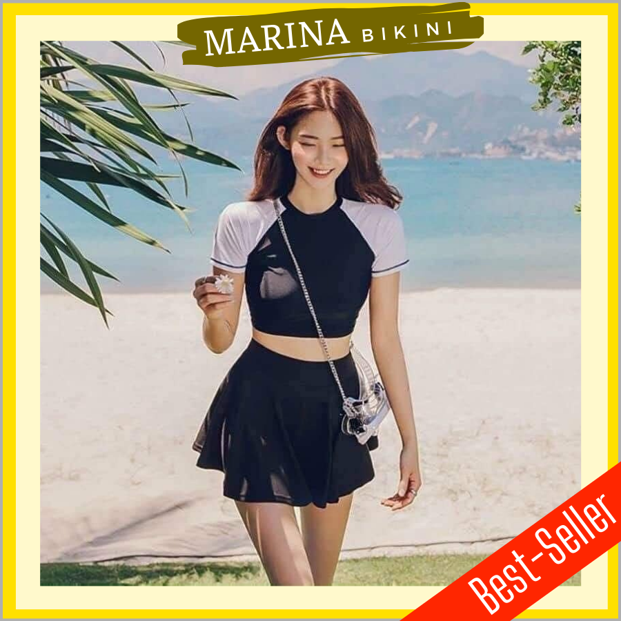 Bikini đi biển đồ bơi nữ set bikini hai mảnh tay lửng váy xòe xinh xắn Marina014