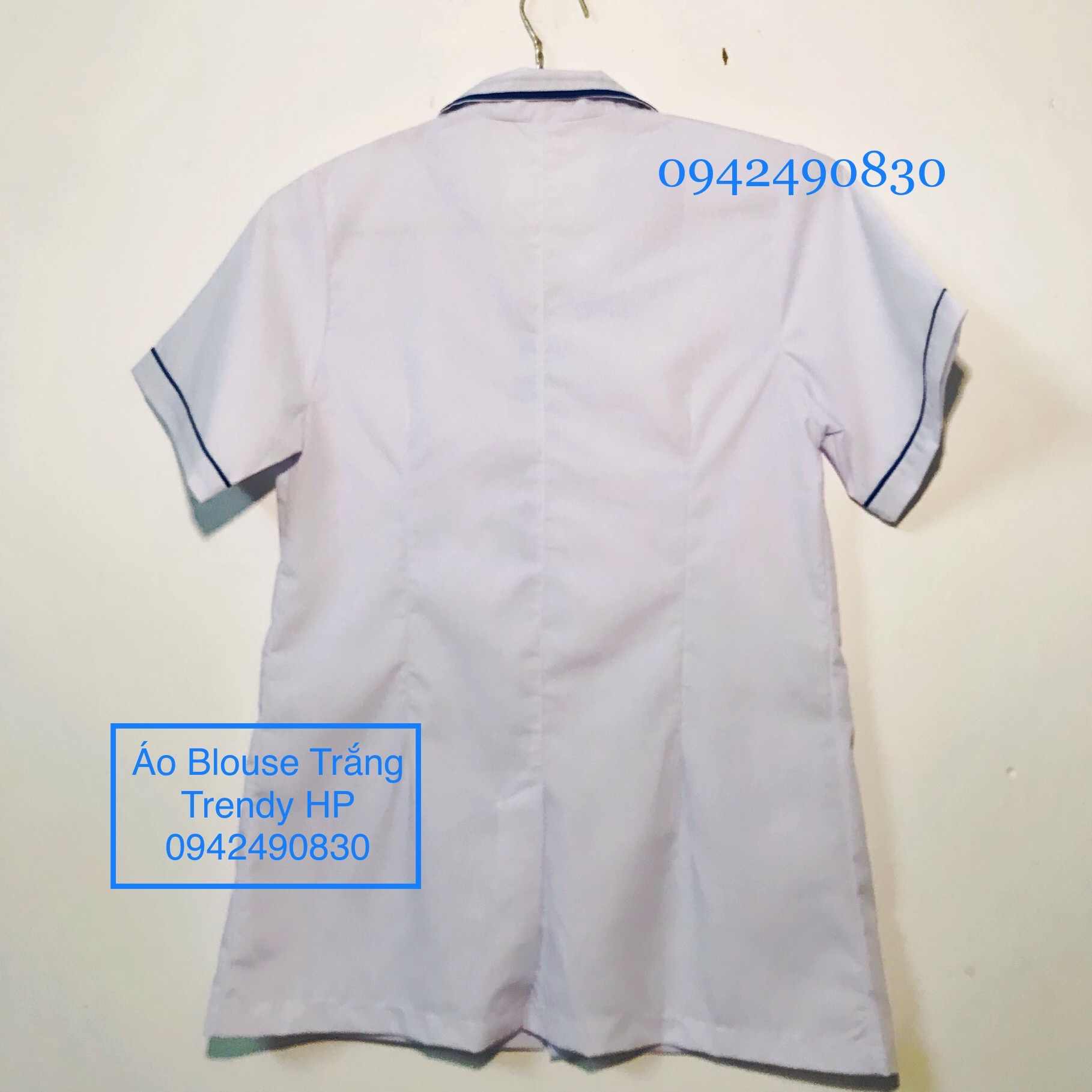 Áo blouse trắng điều dưỡng cộc tay - áo y tá cộc tay có viền