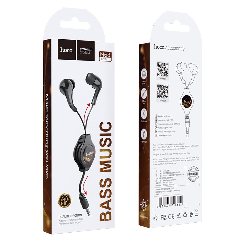 Tai nghe dây rút HOCO M68 có micro chân tròn 3.5mm