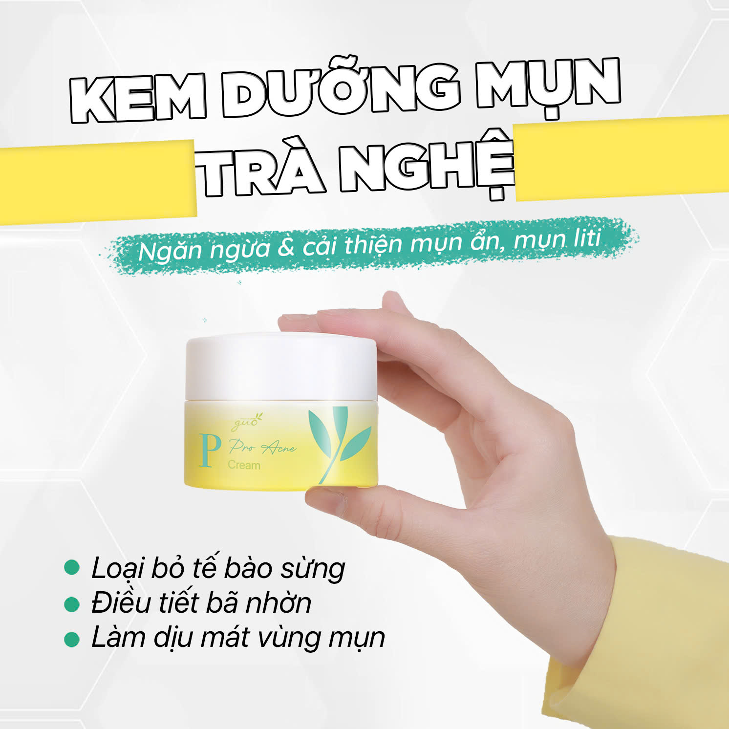 [Sạch mụn ẩn, mờ thâm mụn] Kem dưỡng da mụn trà nghệ GUO 30g