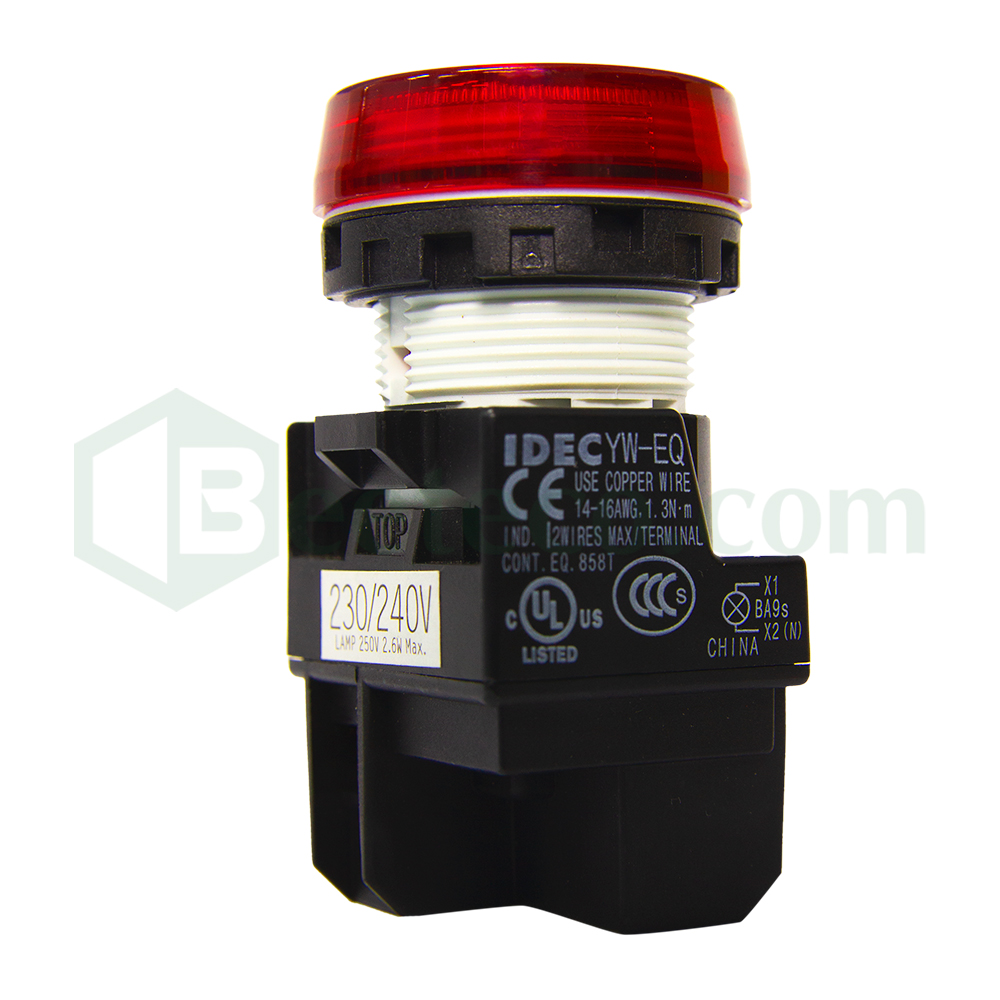YW1P-1EQM3 : Đèn báo Idec phi 22, loại phẳng, 220V AC/DC