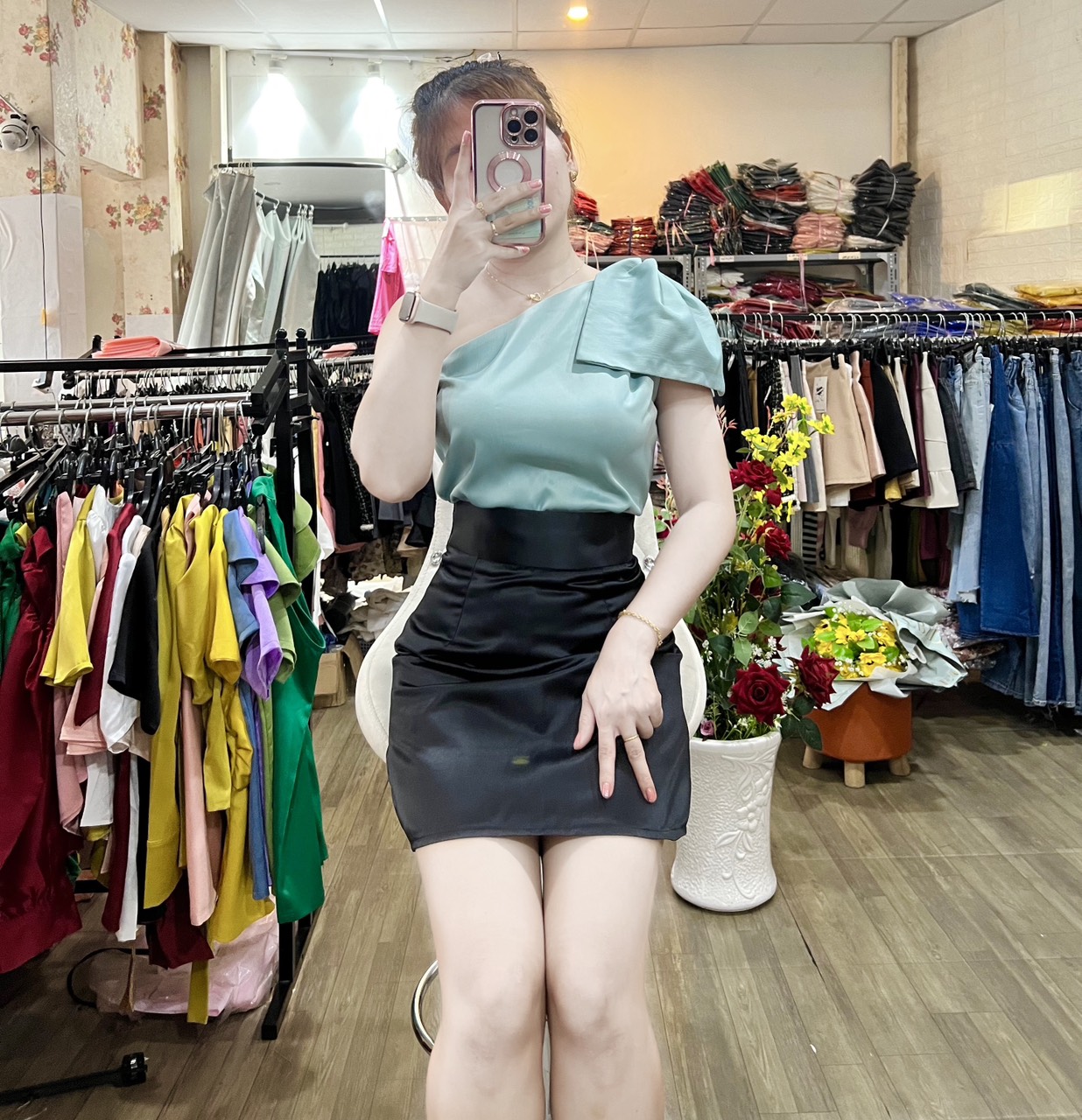 HÌNH THẬT 100% ÁO LỤA NHẬT LỆCH VAI NƠ NHIỀU SIZE, HÀNG THIẾT KẾ