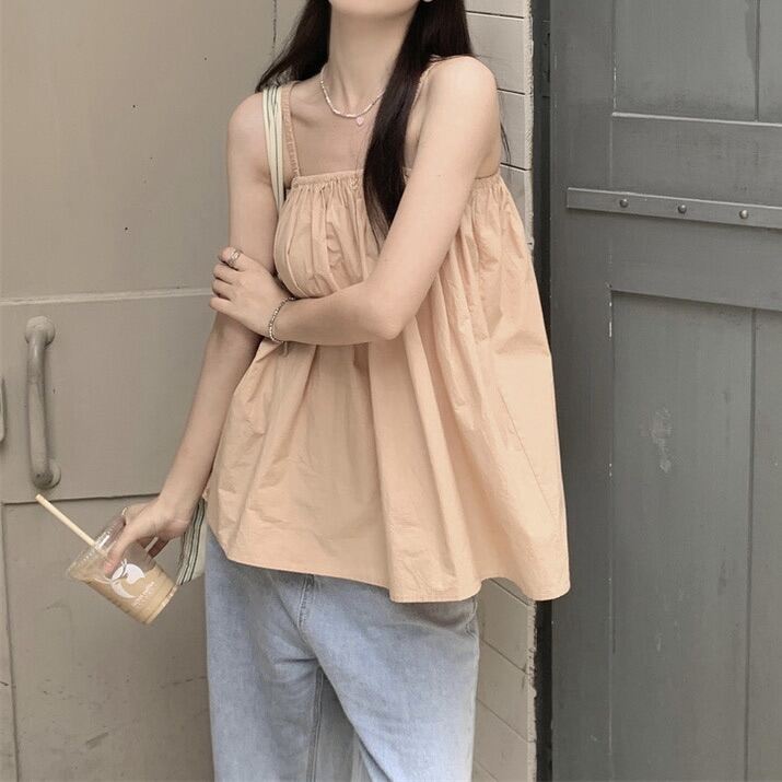 [3-5/8 Hoàn Tiền 25%]Áo hai dây viền chun dáng rộng A93