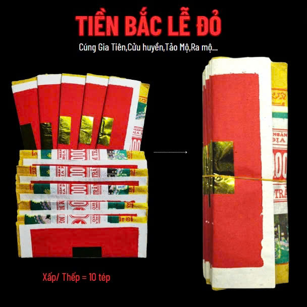 Tiền Bắc Lễ Đỏ [giấy cúng Gia Tiên] - Xấp = 10 tệp nhỏ
