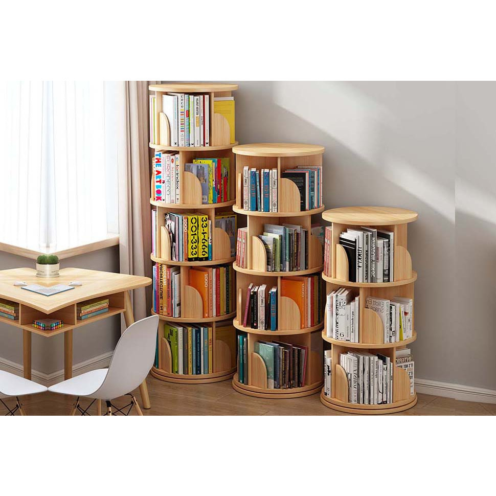 Kệ gỗ xoay tròn, kệ sách nội thất phòng khách thông minh. Gỗ MDF cao cấp. Lắp ráp đơn giản