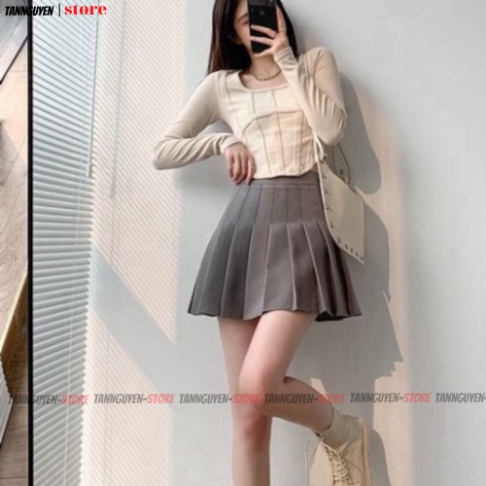 Chân váy tennis xếp ly màu nâu + xám + đen + trắng + nâu -tannguyen shop - tannguyen shop