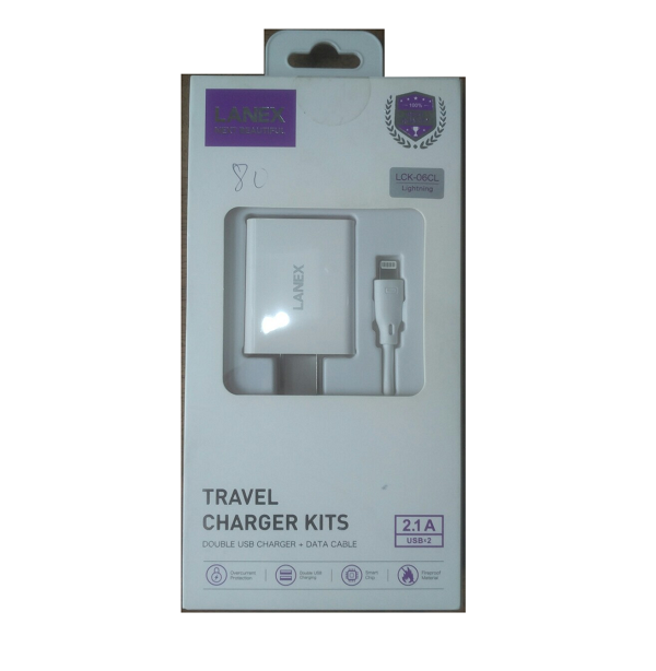 Bộ sạc iphone 2 cổng usb 2.1a lanex lck-06cl - dài 1.0m