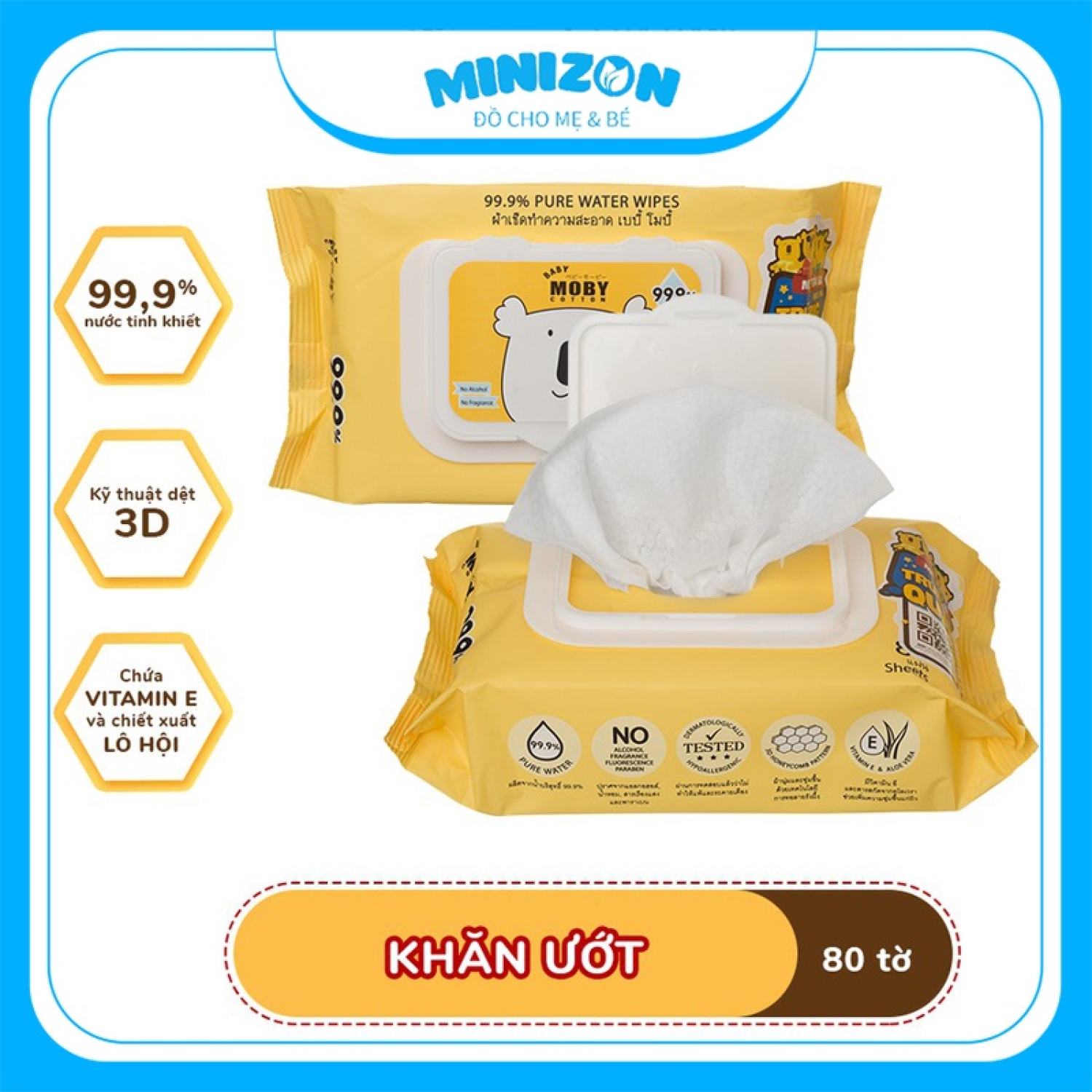 Giấy Ướt Moby Mẫu Mới (Khăn Ướt Tinh Khiết 99.9% Baby Moby) | Minizon Kids