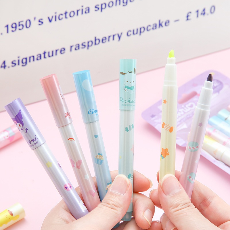 Set 6 chiếc Bút nhớ, bút highlight hai đầu nhiều màu hoạt hình dễ thương BN6