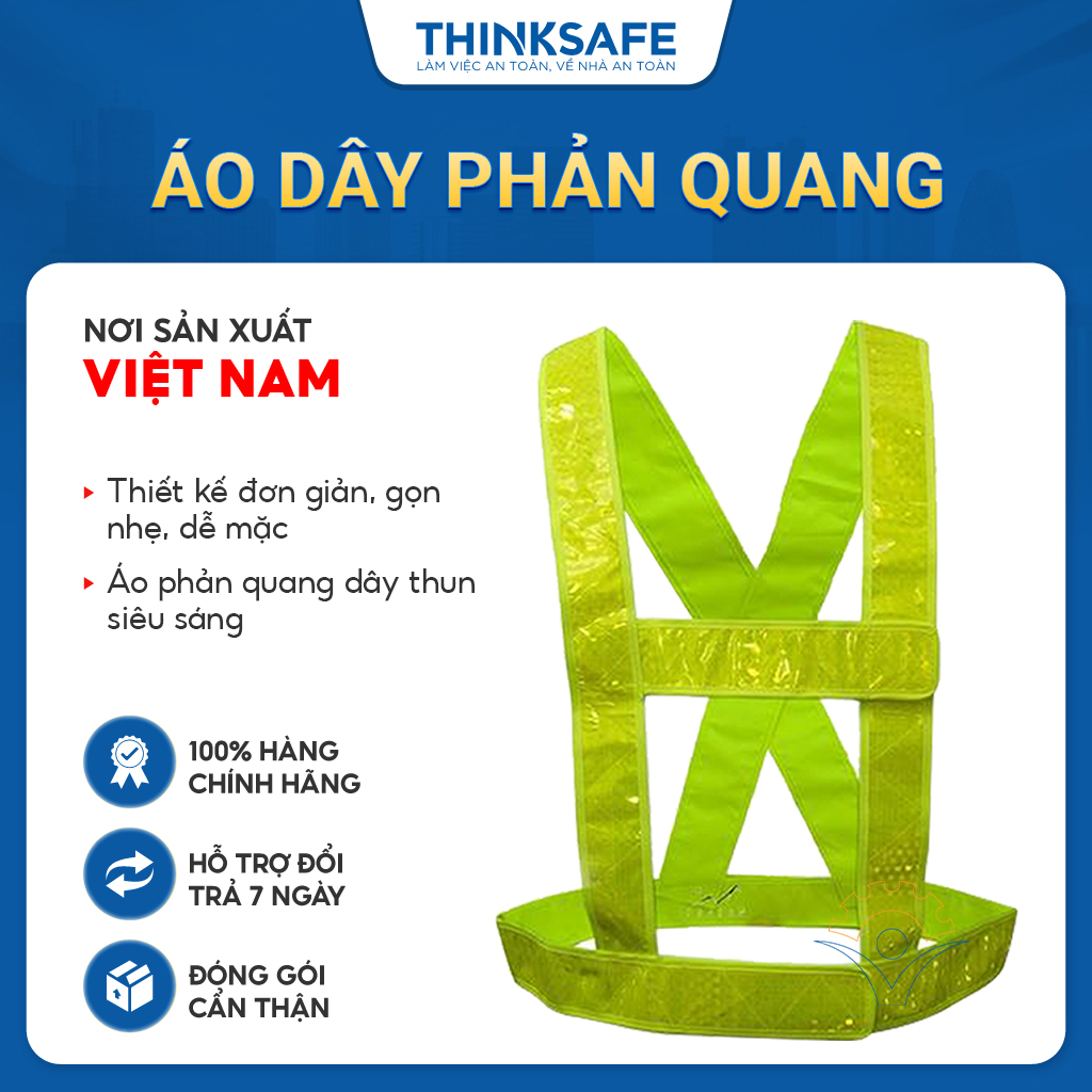 Áo dây phản quang Thinksafe chất liệu nhựa - Áo phản quang đi phượt độ phản quang phát sáng tốt dây phản quang vải nhựa xanh phản quang