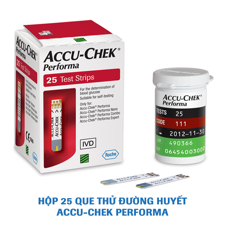 Que thử đường huyết Accu-Chek Performa. Hộp 25 que