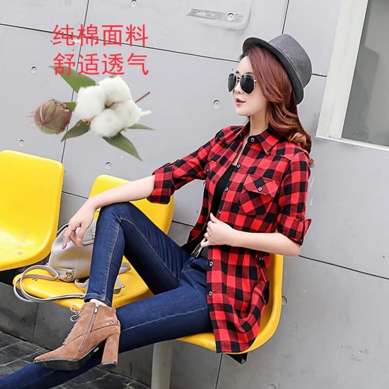 Sơ mi ca rô nữ phối 2 túi ngực cá tính, kiểu dáng Hàn Quốc (chuẩn size S, M, L form nữ)
