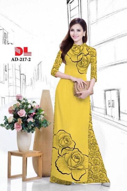 [HCM]Vải áo dài in hoa hồng vẽ