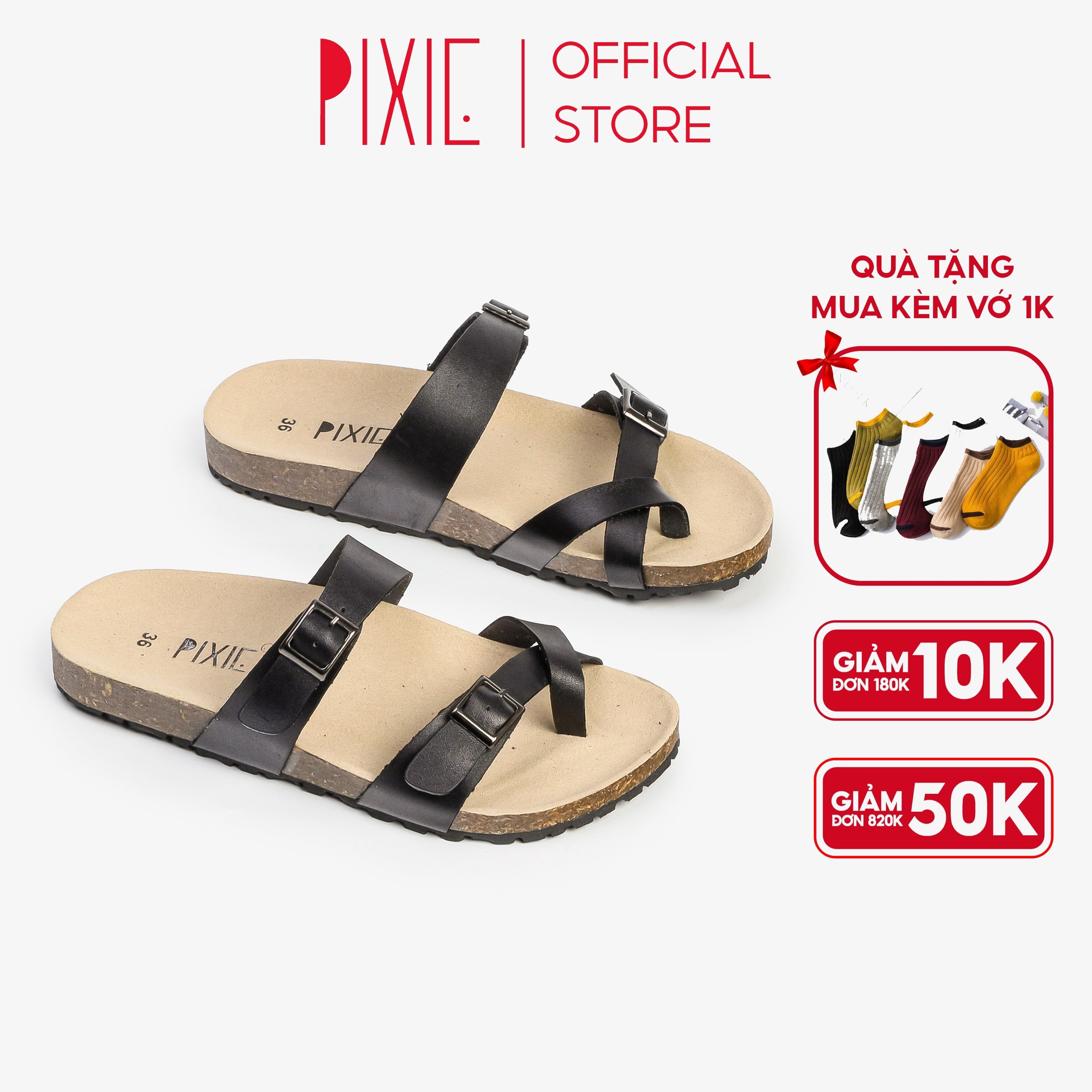 Dép bệt da thật hai quai xỏ ngón pixie h085