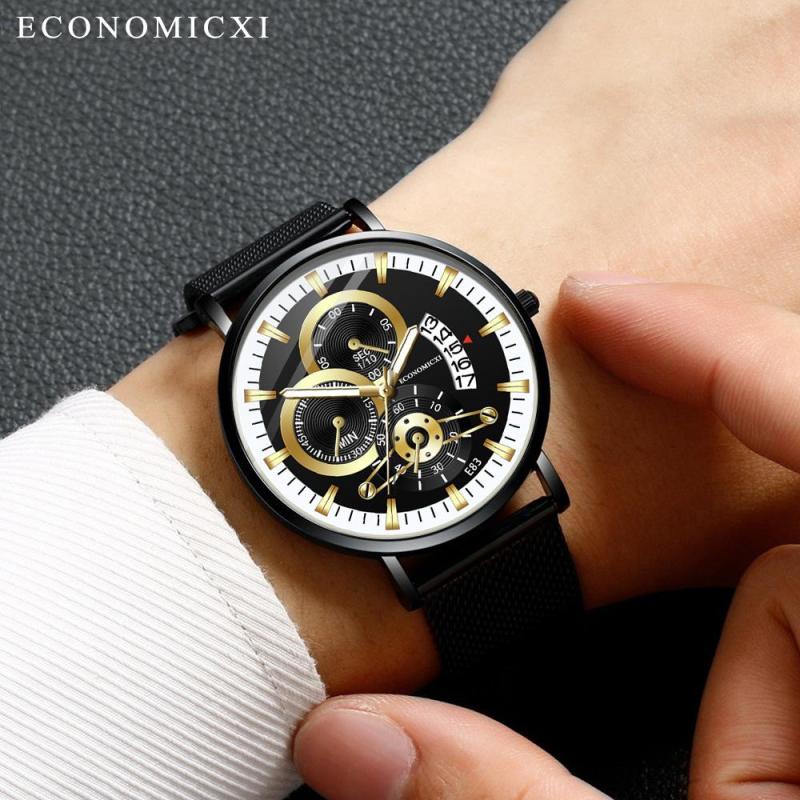 Đồng hồ nam ECONOMICXI Dây Thép Mành Special Design Chạy Lịch Ngày - Style Doanh Nhân ECO2