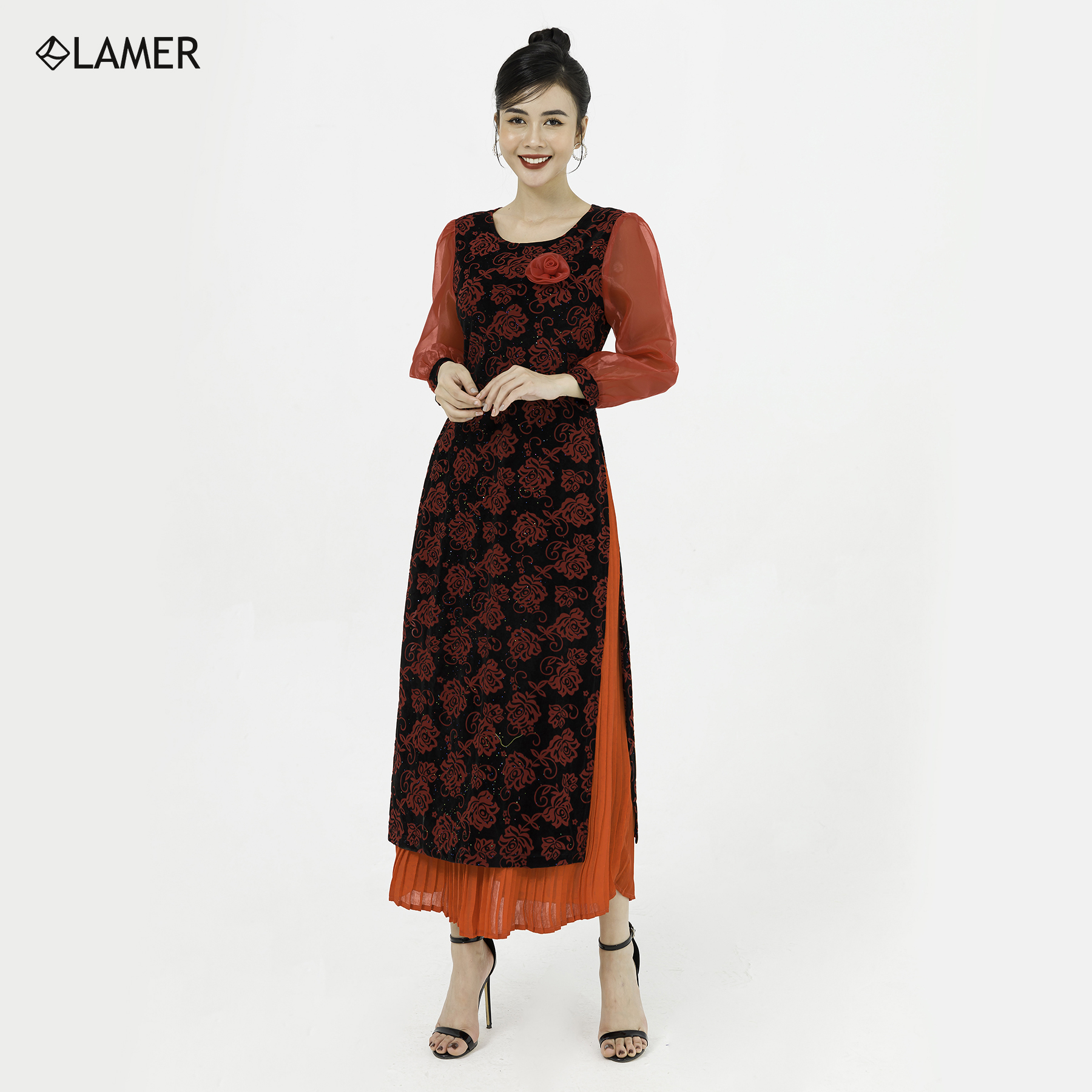 Áo Dài Lamer Cách Tân Tay Bồng Hoa Vai L61A20Q048