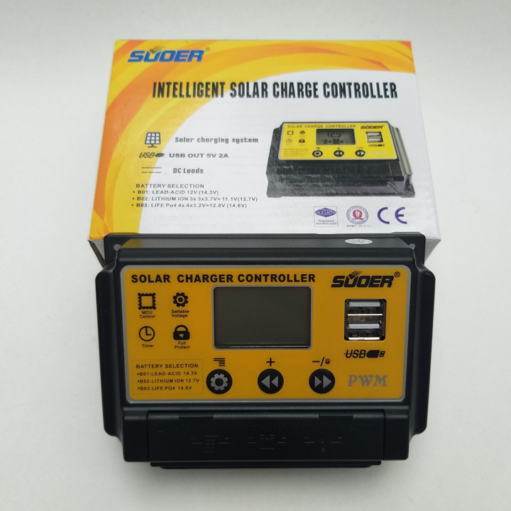 Bộ điều khiển sạc năng lượng mặt trời solar changer controller suoer 30A 12V 24V