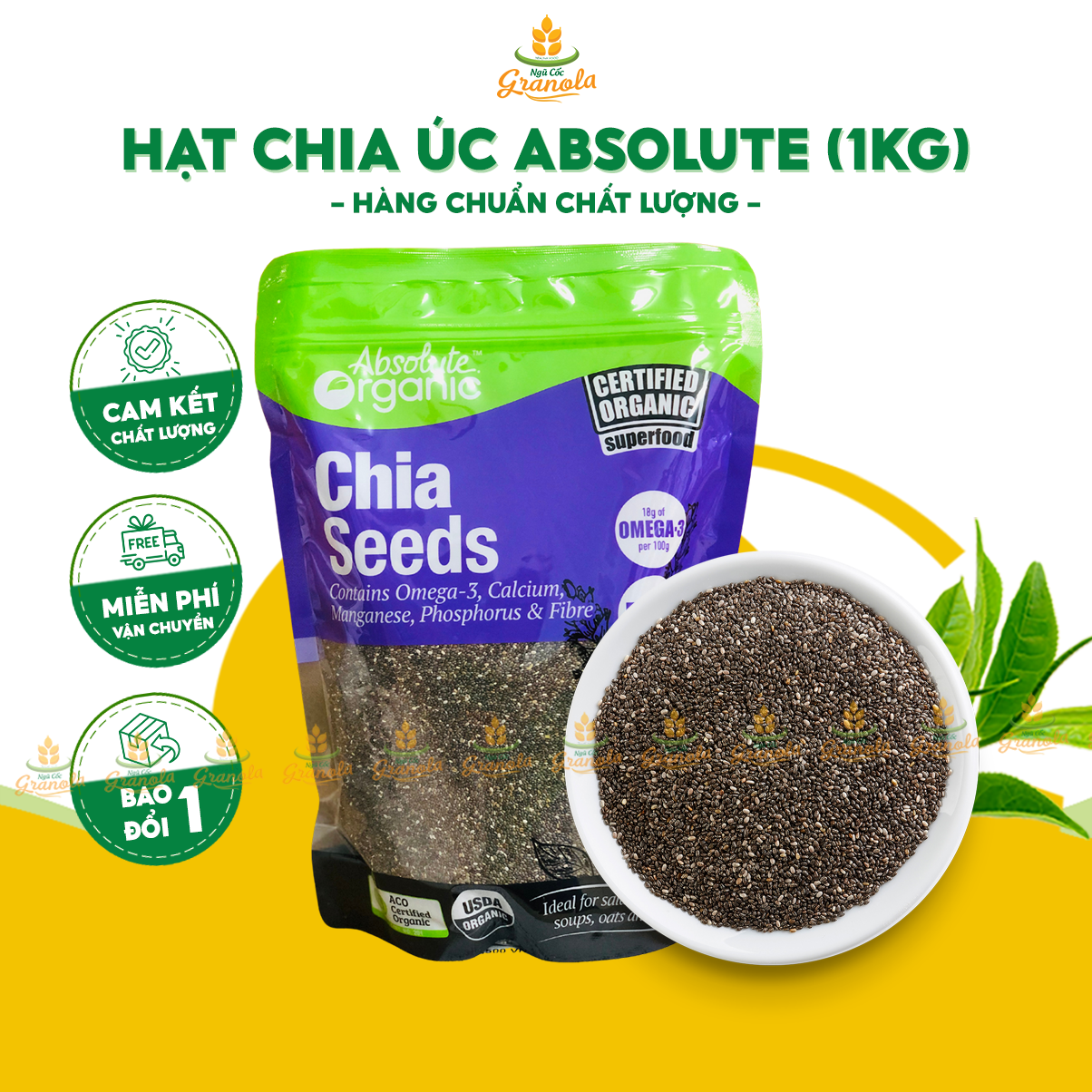 [CỰC SỐC] Hạt Chia Úc 1KG Absolute Organic Hữu Cơ - Chuẩn Chất Lượng - (Hạt Ngon)
