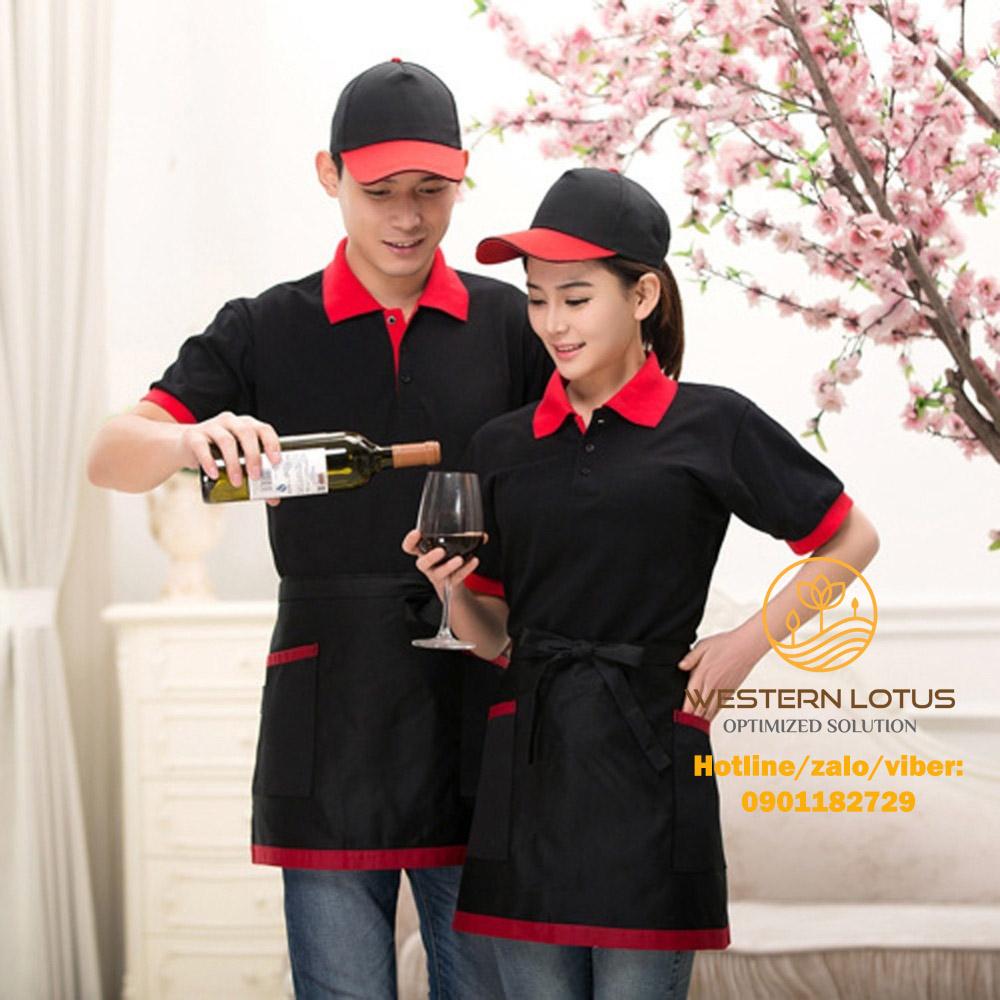 [HCM]Tạp Dề Nửa Người Cho Nhân Viên Phục Vụ Nhà Hàng Quán Cafe Trà Sữa Tạp Dề Ngang Eo Màu Đen Phối Viền Đỏ Đồng Phục Hàng Đẹp Gía Gốc Sản Xuất